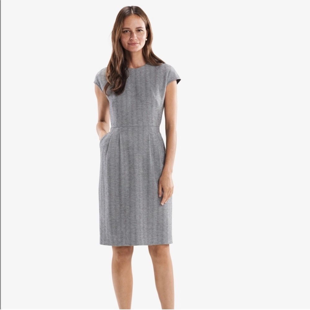 MM LaFleur Masha 3.0 Jacquard Zip Pleated Sheath Black White Dress 8